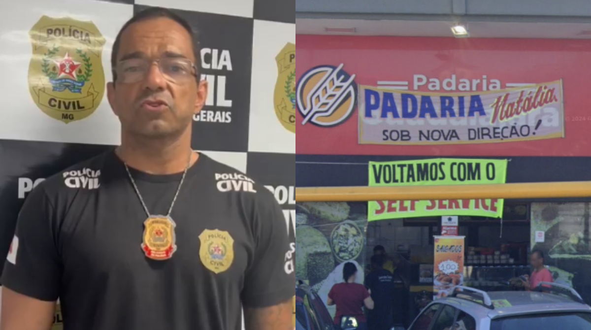 delegado da pcmg e fachada da padaria investigada