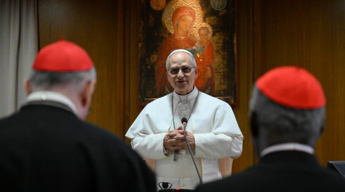 Papa Leão XIV em encontro com cardeais