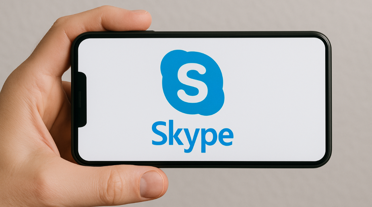 Celular com o Skype na tela