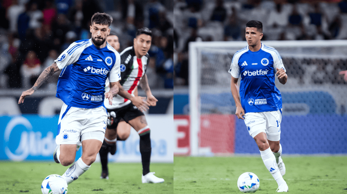 Lautaro Díaz e Mateo Gamarra em ação pelo Cruzeiro contra o Palestino