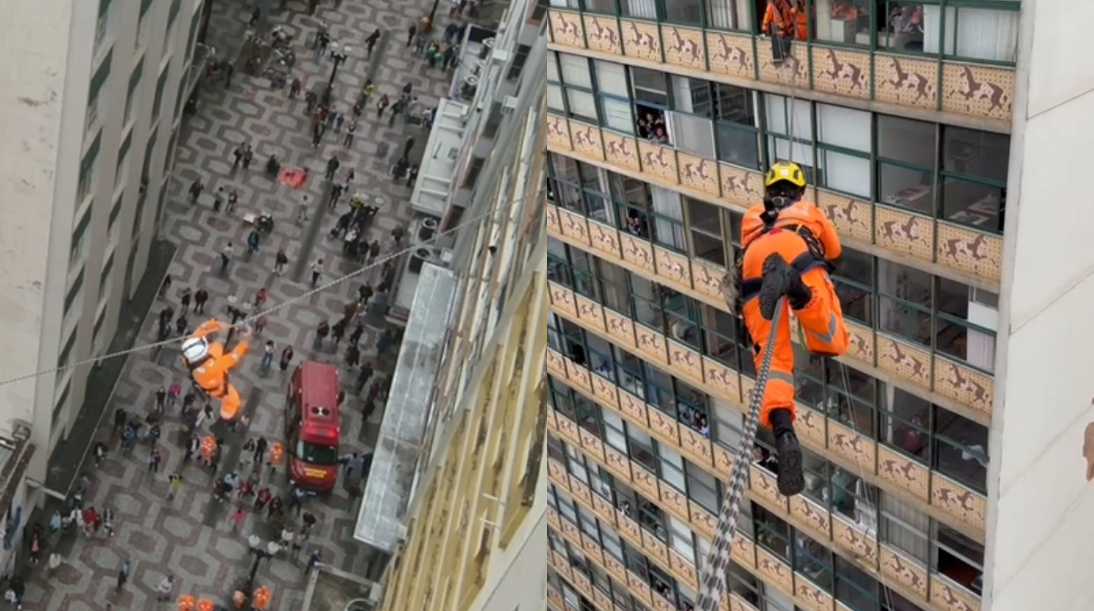 corpo de bombeiros realizando treinamento